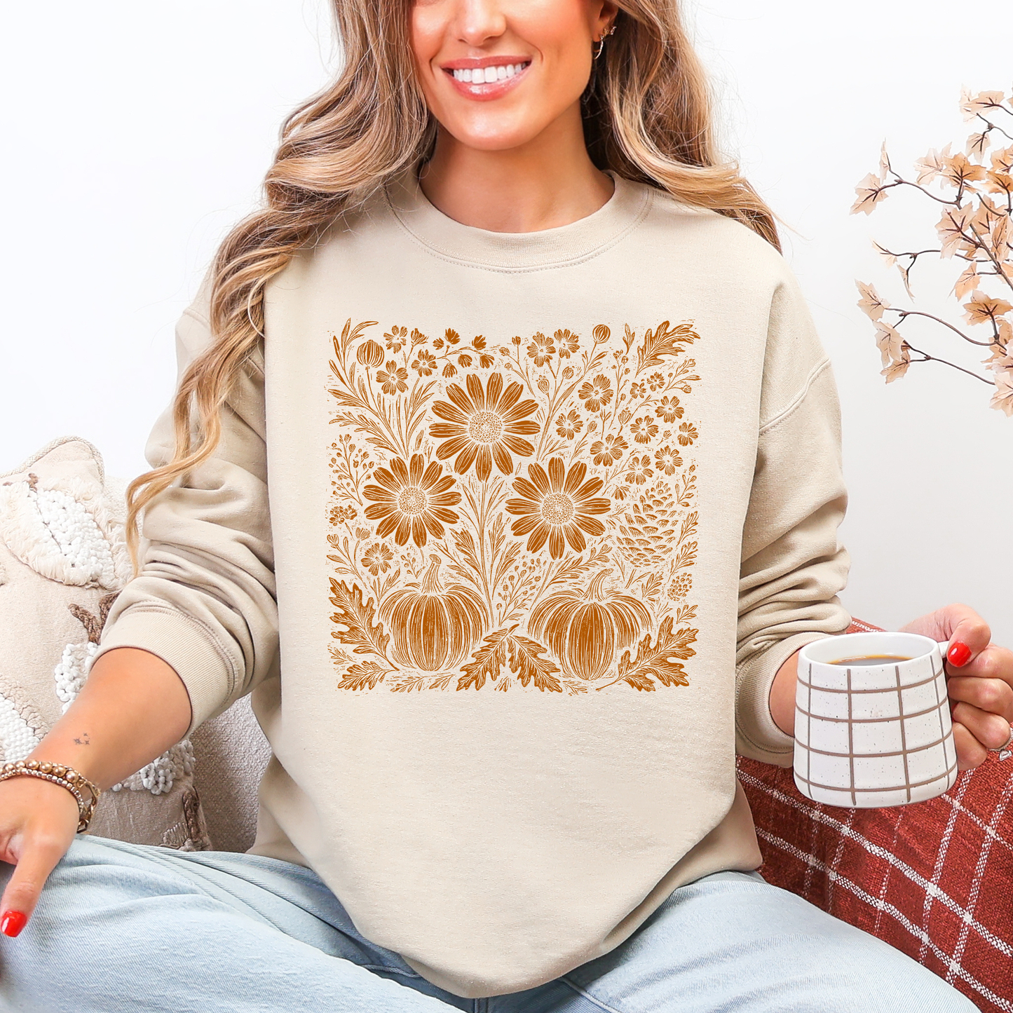 Autumn Wildflowers, Minimalist, Gorgeous, Fall, Pumpkin Sweatshirt