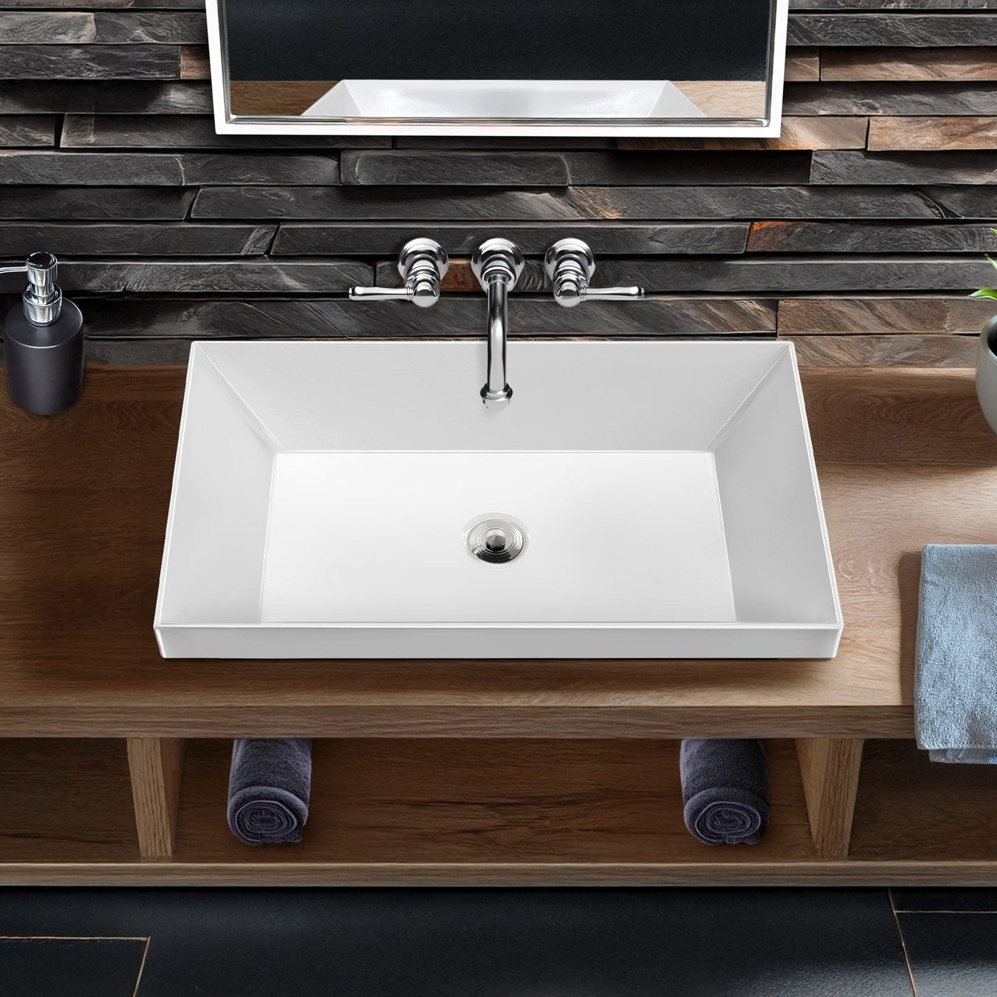 24" Rectangular Semi-Recessed Basin with Center Drain Location