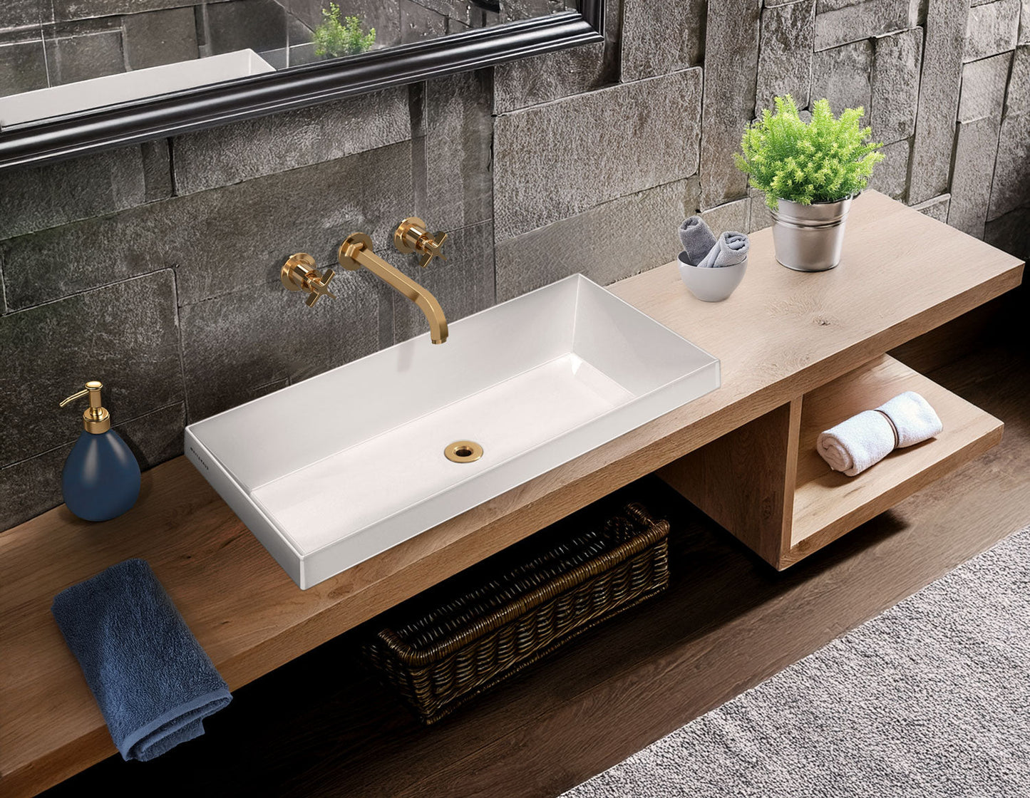 32" Rectangular Semi-Recessed Basin with Center Drain Location