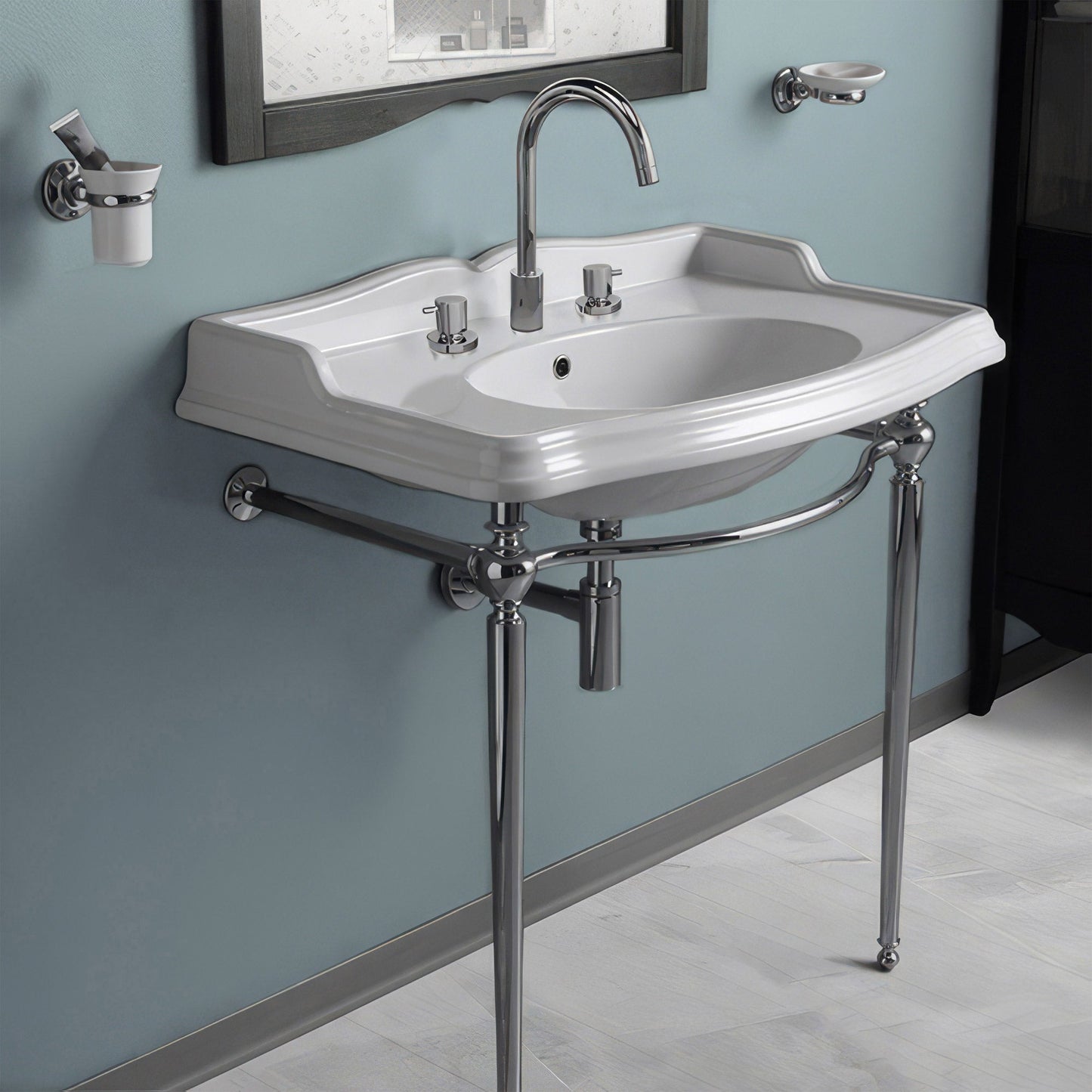 Britannia Large Rectangular Sink Console with Front Towel Bar and Faucet Hole Drill