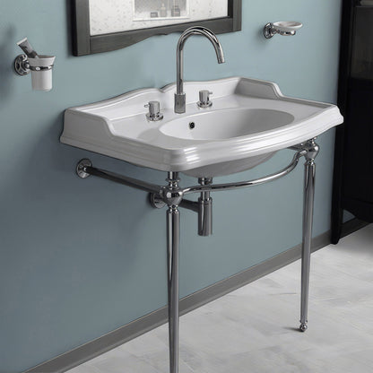 Britannia Large Rectangular Sink Console with Front Towel Bar and Faucet Hole Drill