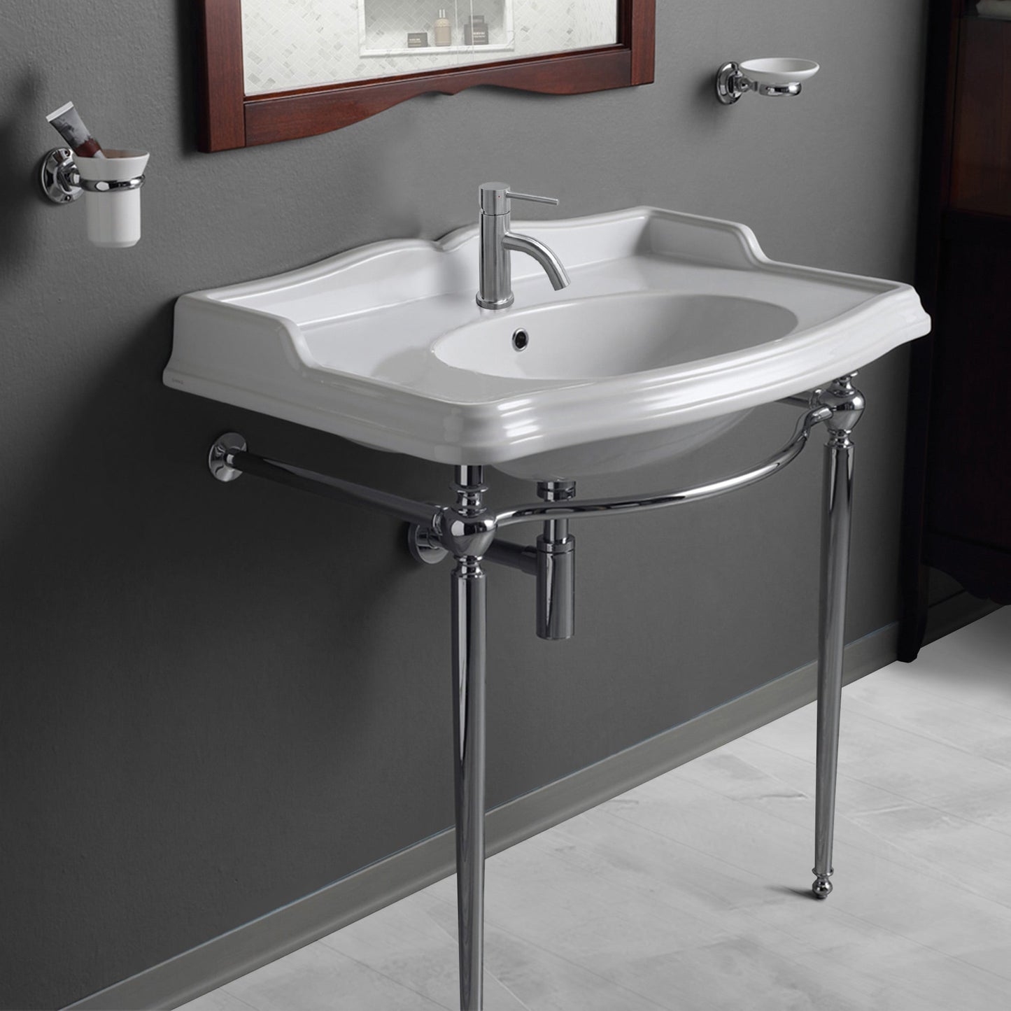 Britannia Large Rectangular Sink Console with Front Towel Bar and Faucet Hole Drill
