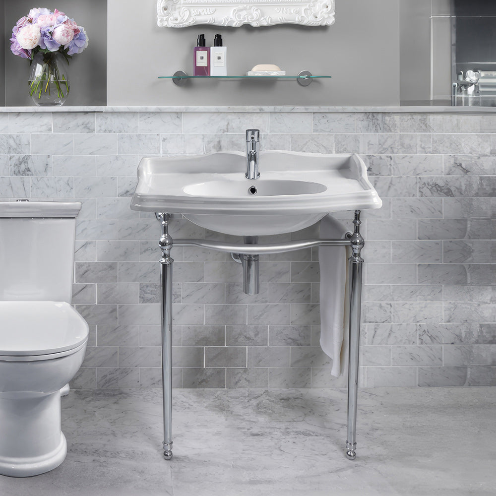 Britannia Large Rectangular Sink Console with Front Towel Bar and Faucet Hole Drill