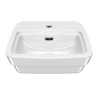 13" Rectangular Wall Mount Basin with Overflow Control Ledge, Single Faucet Drilling and Overflow