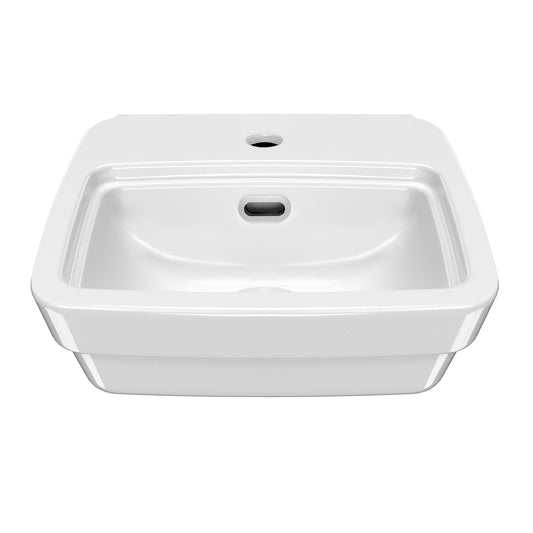 13" Rectangular Wall Mount Basin with Overflow Control Ledge, Single Faucet Drilling and Overflow
