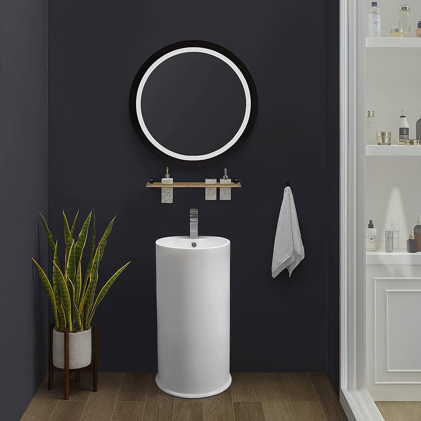 Britannia Freestanding Cylindrical Shaped Bathroom Basin with Single Faucet Hole Drill