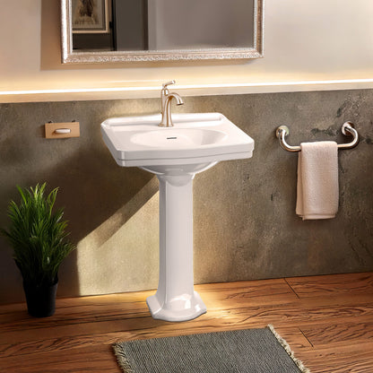 23" Traditional Pedestal Sink with an Integrated Oval Bowl, Faucet Drilling, Low-Rise Backsplash and Overflow