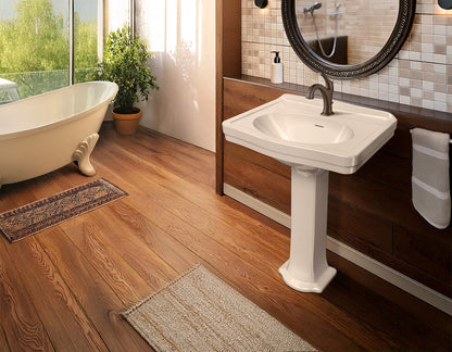 23" Traditional Pedestal Sink with an Integrated Oval Bowl, Faucet Drilling, Low-Rise Backsplash and Overflow