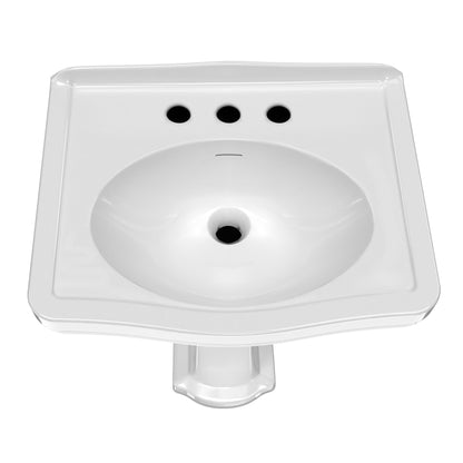 23" Traditional Pedestal Sink with an Integrated Oval Bowl, Faucet Drilling, Low-Rise Backsplash and Overflow