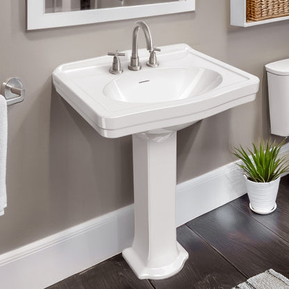 23" Traditional Pedestal Sink with an Integrated Oval Bowl, Faucet Drilling, Low-Rise Backsplash and Overflow