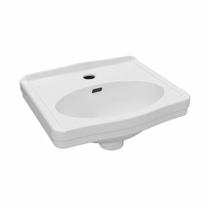 15" Rectangular Wall Mount Basin with Integrated Oval Bowl, Low-Rise Backsplash, Single Faucet Drilling and Overflow