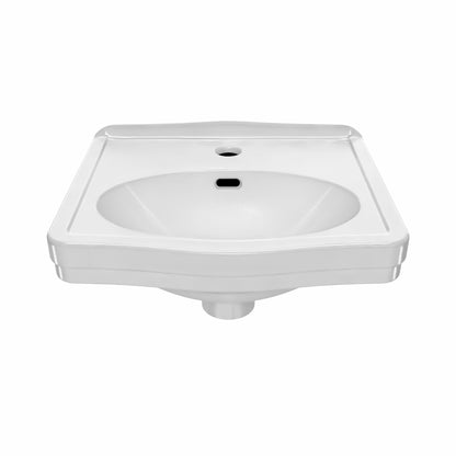 15" Rectangular Wall Mount Basin with Integrated Oval Bowl, Low-Rise Backsplash, Single Faucet Drilling and Overflow