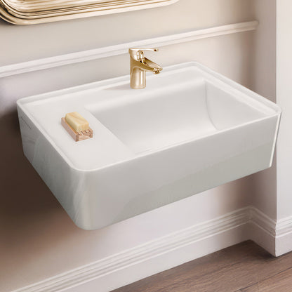 26" Rectangular Wall Mount Basin with Faucet Drilling and Rear Center Drain Location