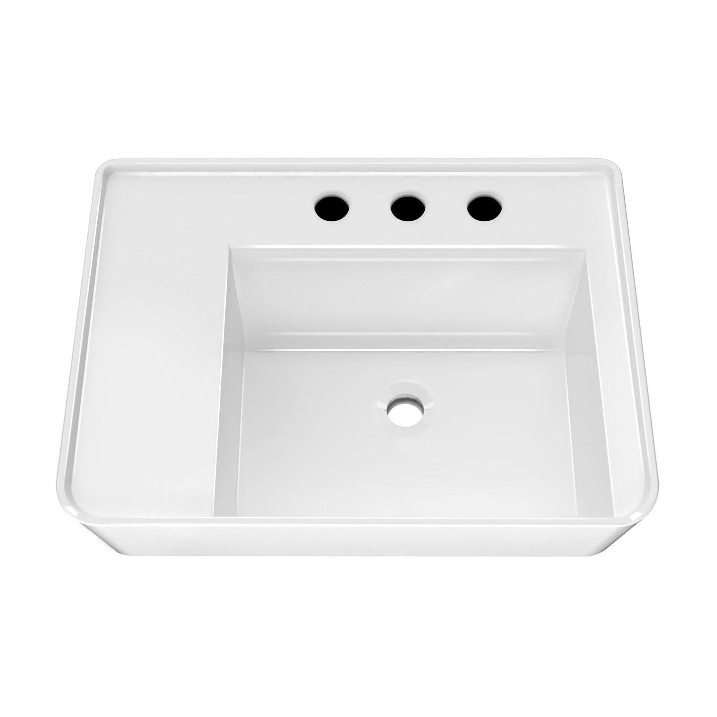 26" Rectangular Wall Mount Basin with Faucet Drilling and Rear Center Drain Location