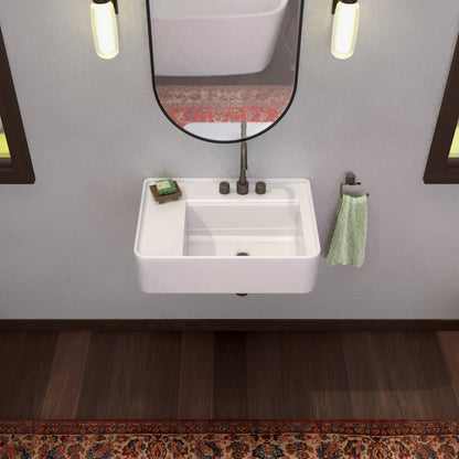 26" Rectangular Wall Mount Basin with Faucet Drilling and Rear Center Drain Location