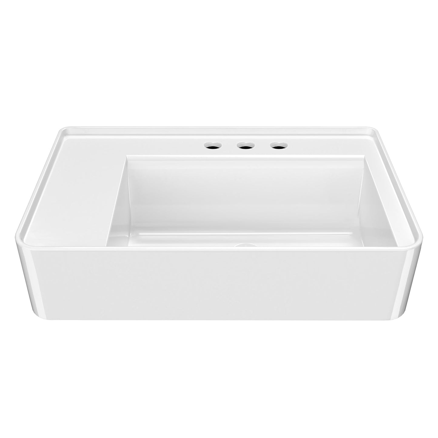 30" Rectangular Wall Mount Basin with Faucet Drilling and Rear Center Drain Location
