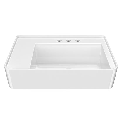 30" Rectangular Wall Mount Basin with Faucet Drilling and Rear Center Drain Location