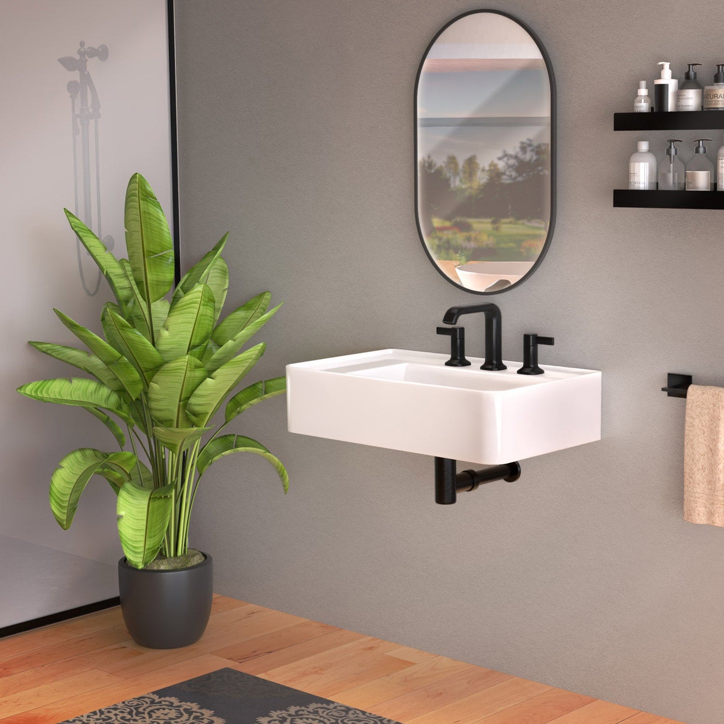 30" Rectangular Wall Mount Basin with Faucet Drilling and Rear Center Drain Location