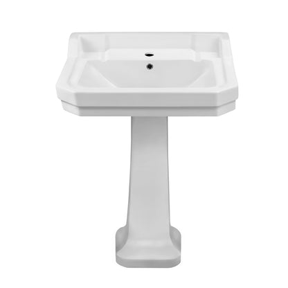 Isabella Collection Traditional Pedestal with Integrated Large Rectangular Bowl, Backsplash, Dual Soap Ledges, Decorative Trim and Overflow