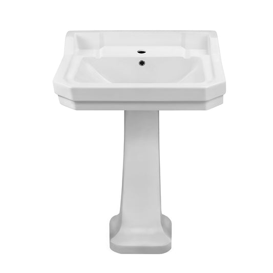 Isabella Collection Traditional Pedestal with Integrated Large Rectangular Bowl, Backsplash, Dual Soap Ledges, Decorative Trim and Overflow