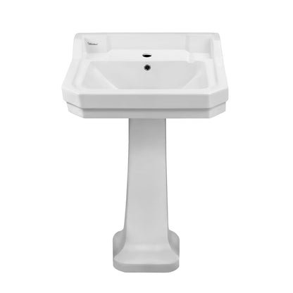 Isabella Collection Traditional Pedestal with Integrated Rectangular Bowl, Backsplash, Dual Soap Ledges, Decorative Trim and Overflow