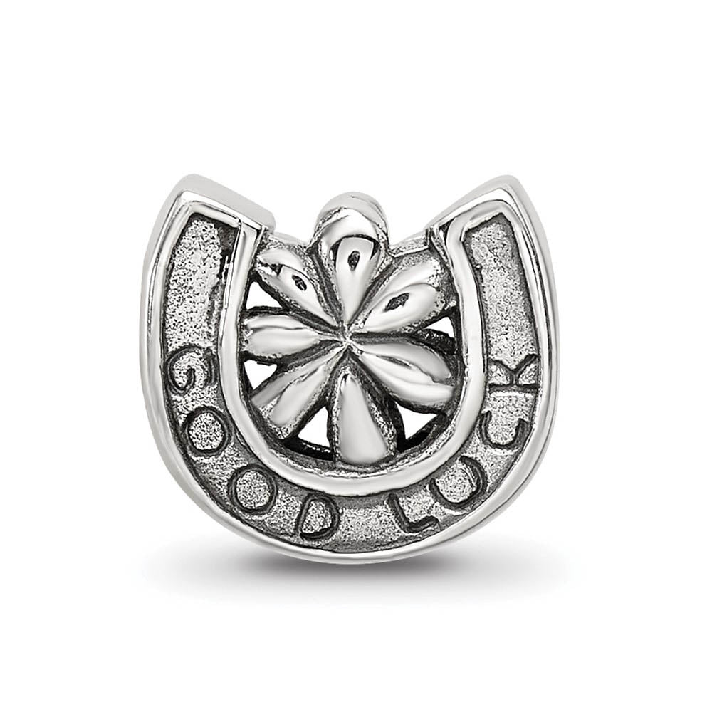Good Luck Horseshoe Bead Charm in Antiqued Sterling Silver