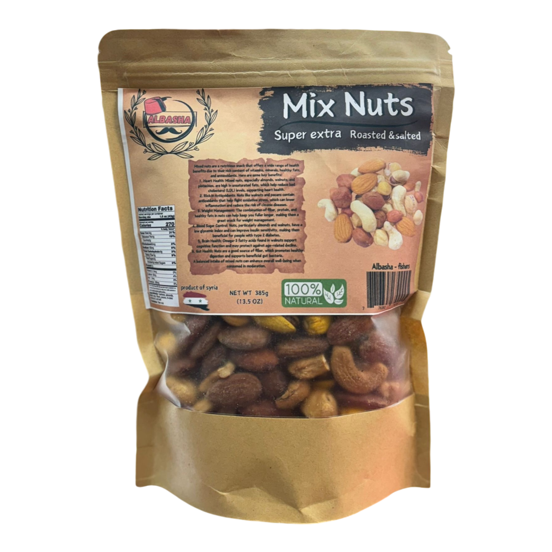 Albasha Premium Mixed Nuts Blend - Healthy Snack with Almonds, Cashews, Walnuts & Pecans, 16 Oz