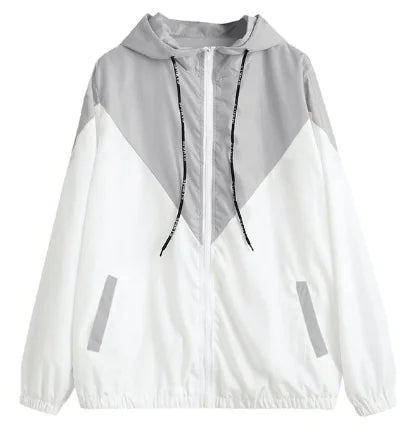Color Block Hooded Jacket with Elastic Waist (Summer)