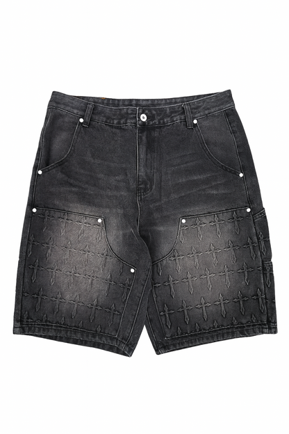*Embossed Cross Jorts (Black)