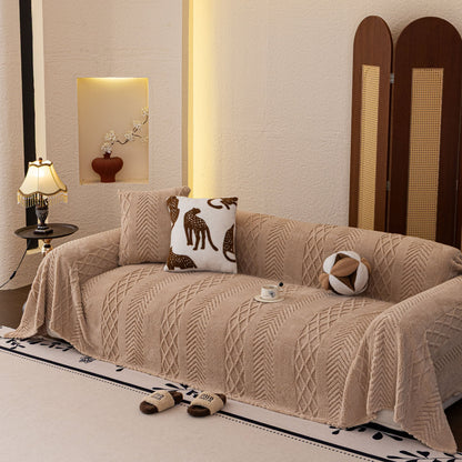 Plush Sherpa Fleece Sofa Cover with 3D Cable Knit Texture, Soft Cozy Throw Blanket