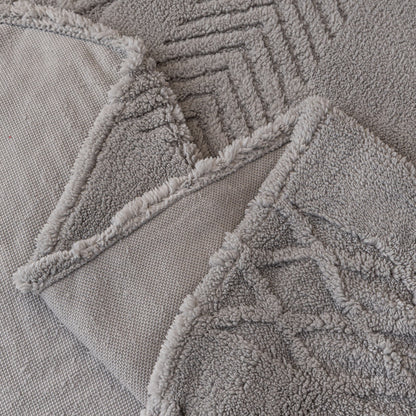 Plush Sherpa Fleece Sofa Cover with 3D Cable Knit Texture, Soft Cozy Throw Blanket