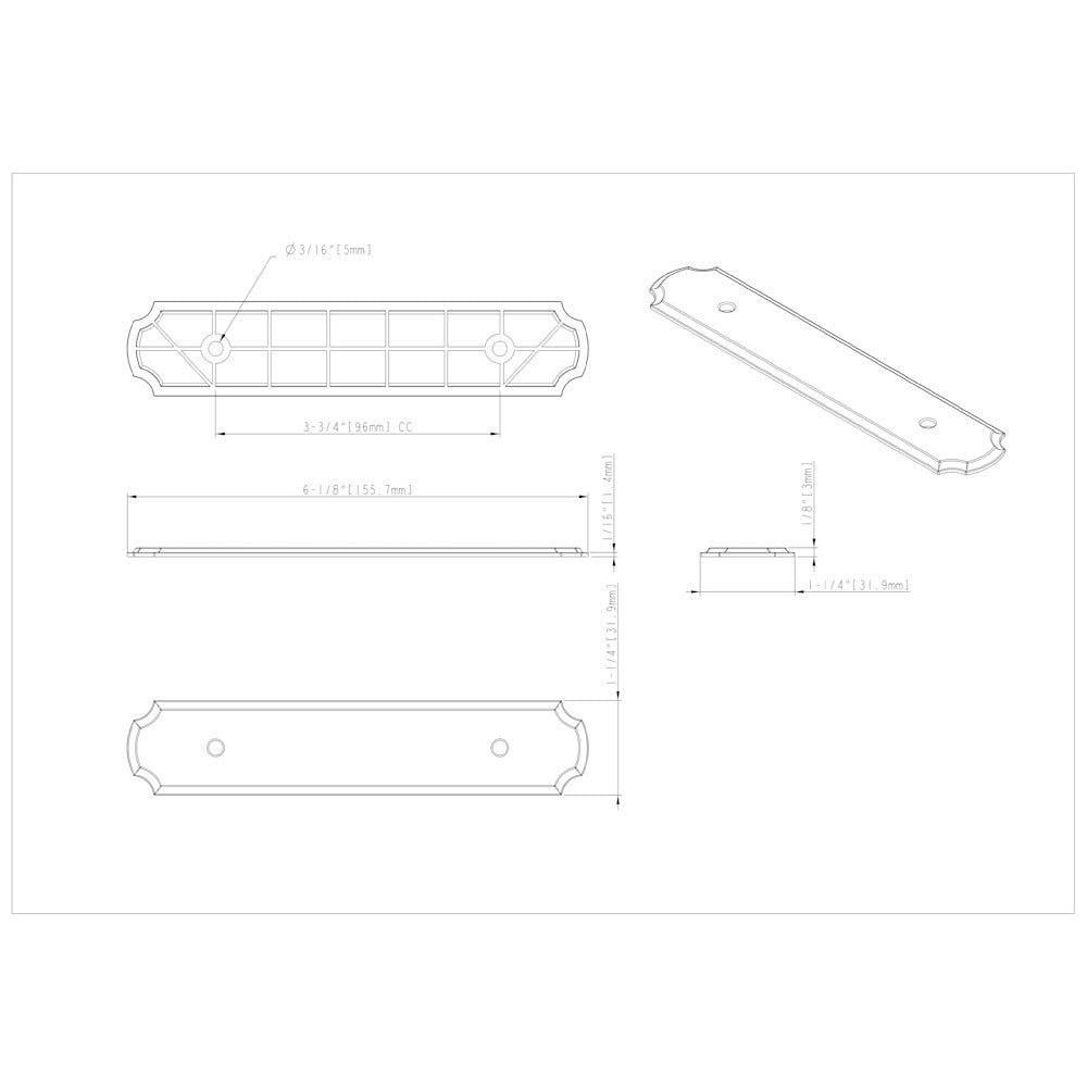 6-1/8" O.L. (96 mm Center-to-Center) Polished Chrome Pull Backplate