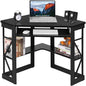 Home Office Corner Computer Desk with Keyboard Tray and Storage Shelves in Black