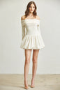 Bloomia Soft Sweater Off-Shoulder Long Sleeves Bubble Mini Skirt Dress