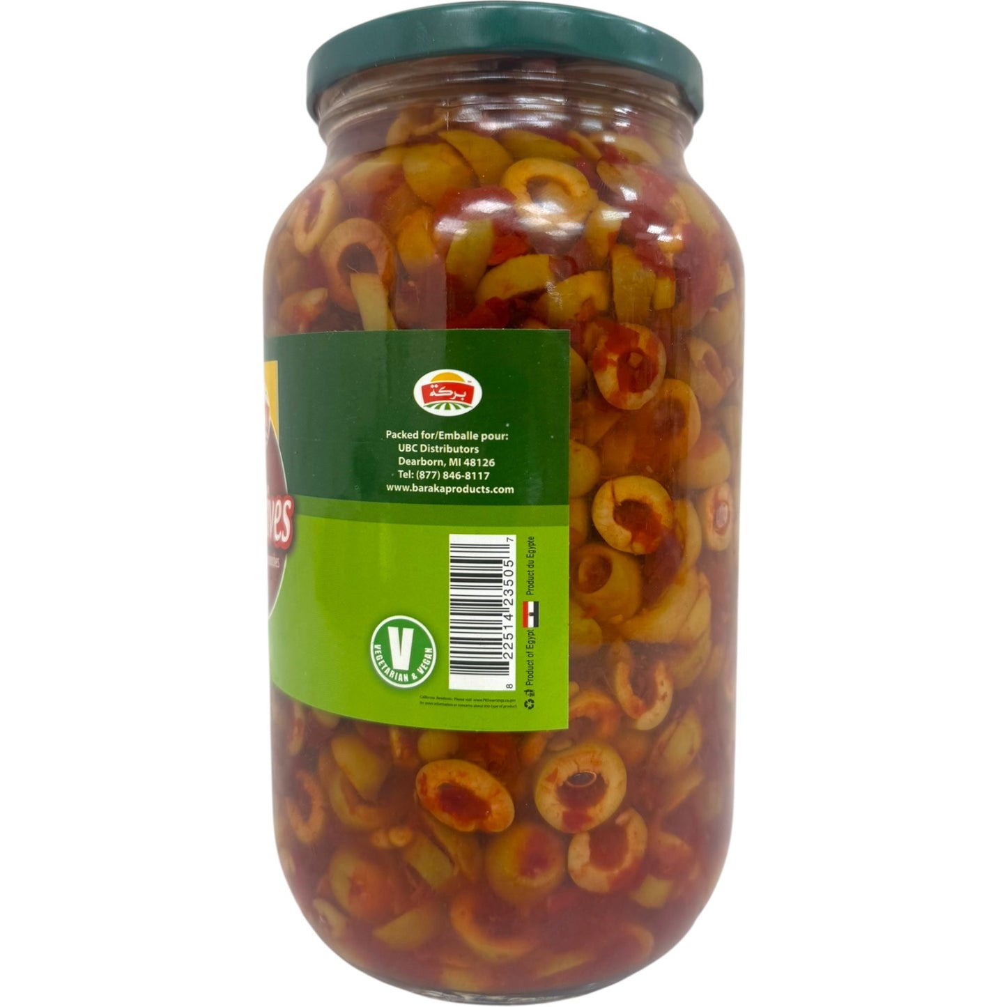 Baraka Spicy Green Olives Slices - Flavorful Mediterranean Snack, 12 Oz Jar