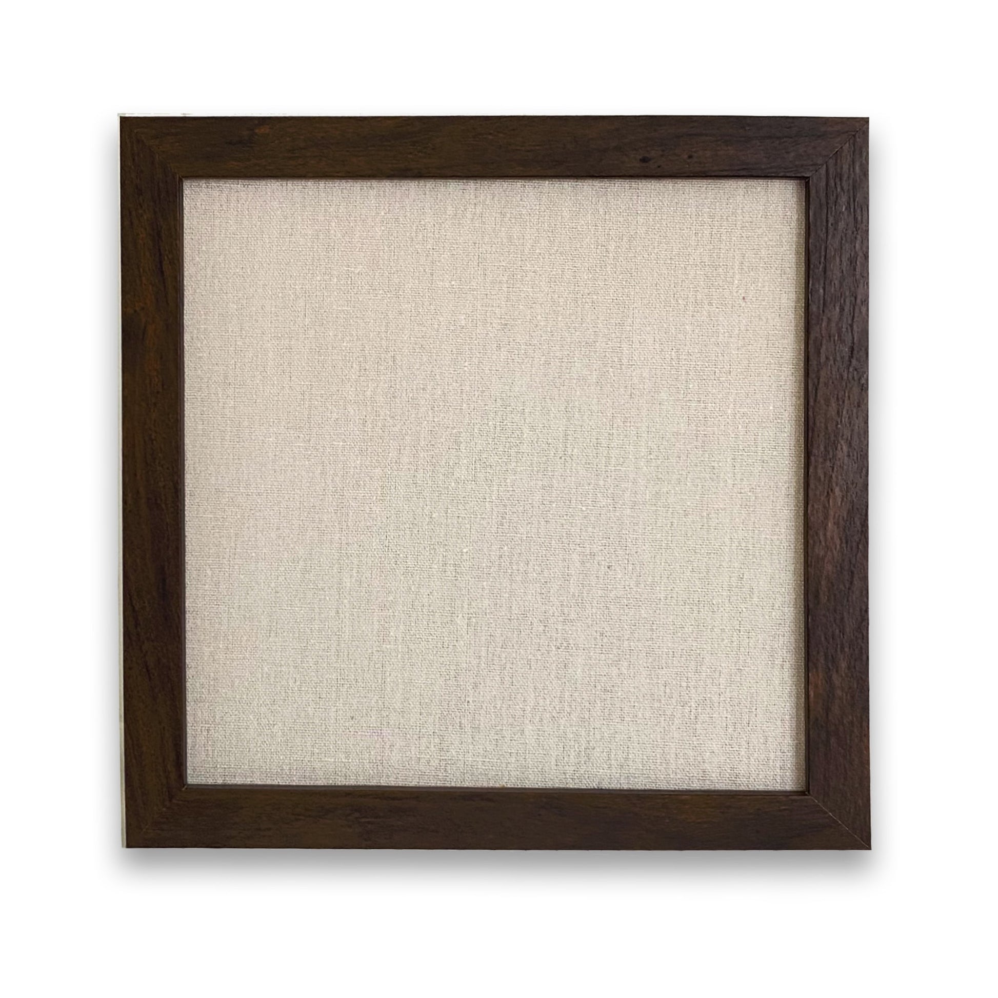 Wooden picture frame with a beige mat on a white background