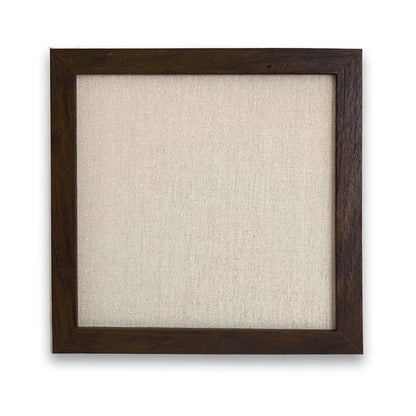 Wooden picture frame with a beige mat on a white background