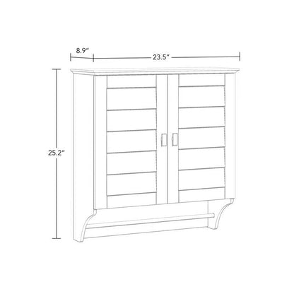 Wall Mounted Bathroom Medicine Cabinet with Louver Doors and Towel Bar in White