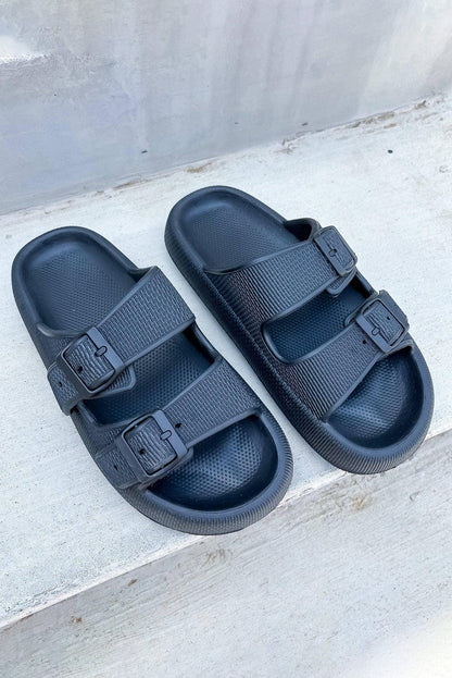 Black Adjustable Buckle Hollow Out Slippers