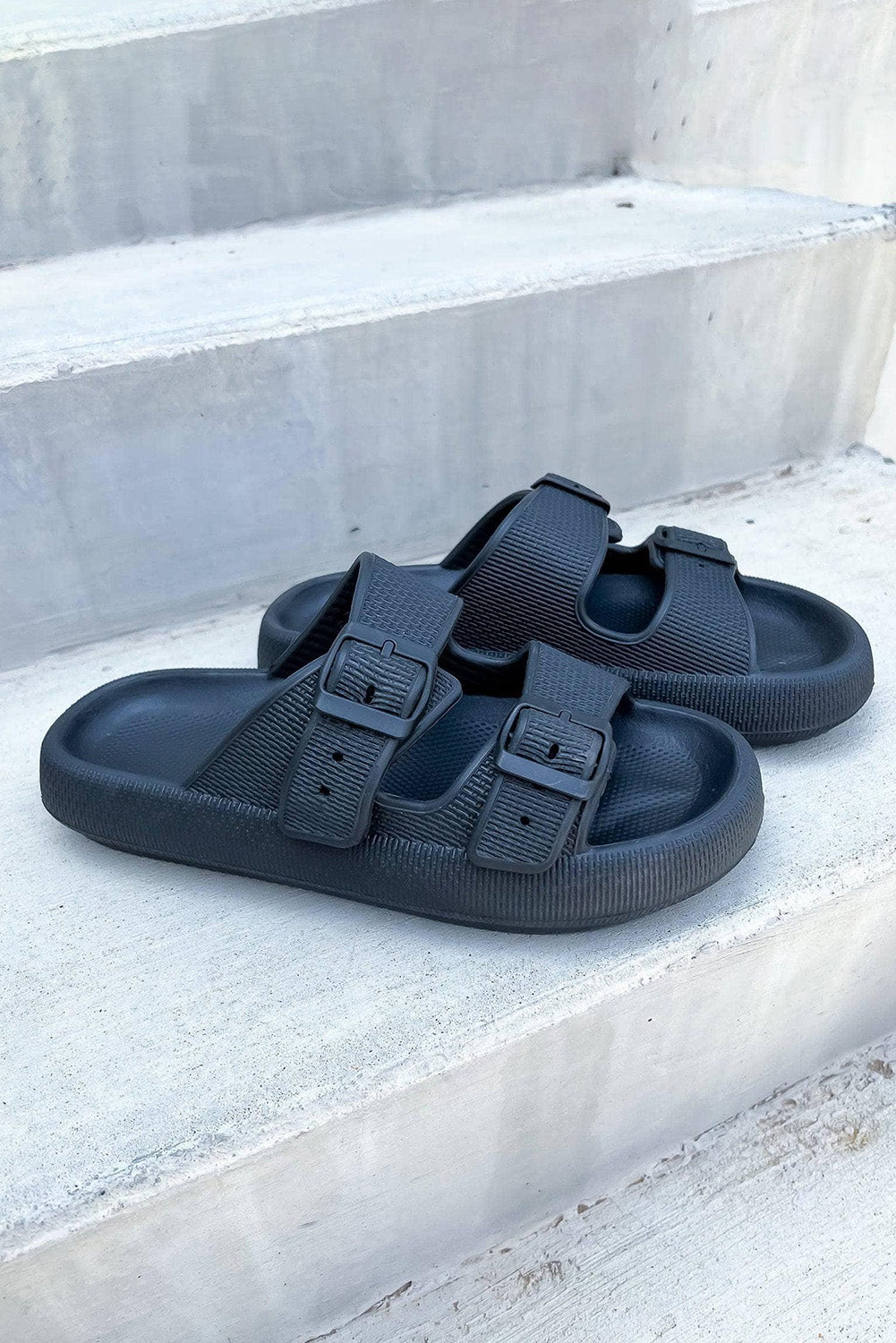 Black Adjustable Buckle Hollow Out Slippers