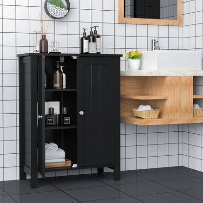 Bathroom Storage Cabinet with Adjustable Shelves in Black Wood Finish