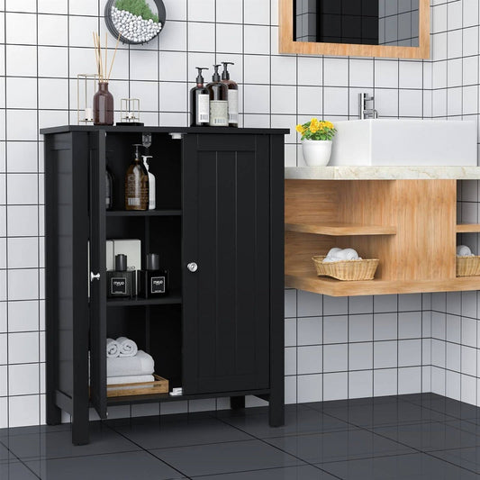 Bathroom Storage Cabinet with Adjustable Shelves in Black Wood Finish