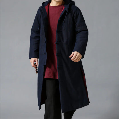 Ethnic Style Cotton Linen Hooded Thick Jacket