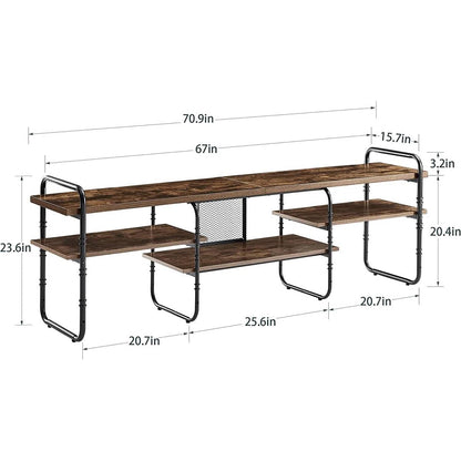 Industrial Modern Metal Wood Entertainment Center TV Stand for TV up to 75-inch