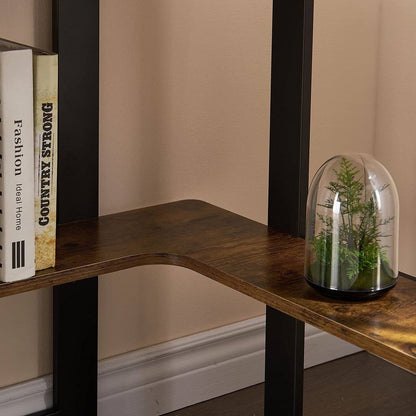 Corner Computer Desk with Keyboard Tray and Storage Shelves in Brown