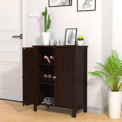 Bathroom Storage Cabinet with Adjustable Shelves in Dark Brown Wood Finish