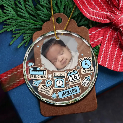 Custom Photo Baby First Christmas - Personalized Circle Glass Ornament - Newborn Gifts, Babies 1st Christmas Gifts