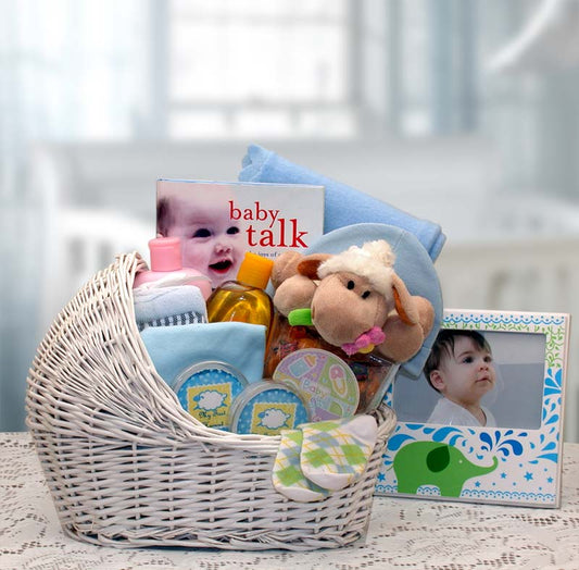 Welcome Baby Bassinet New Baby Basket-Blue-  baby boy gift basket -
