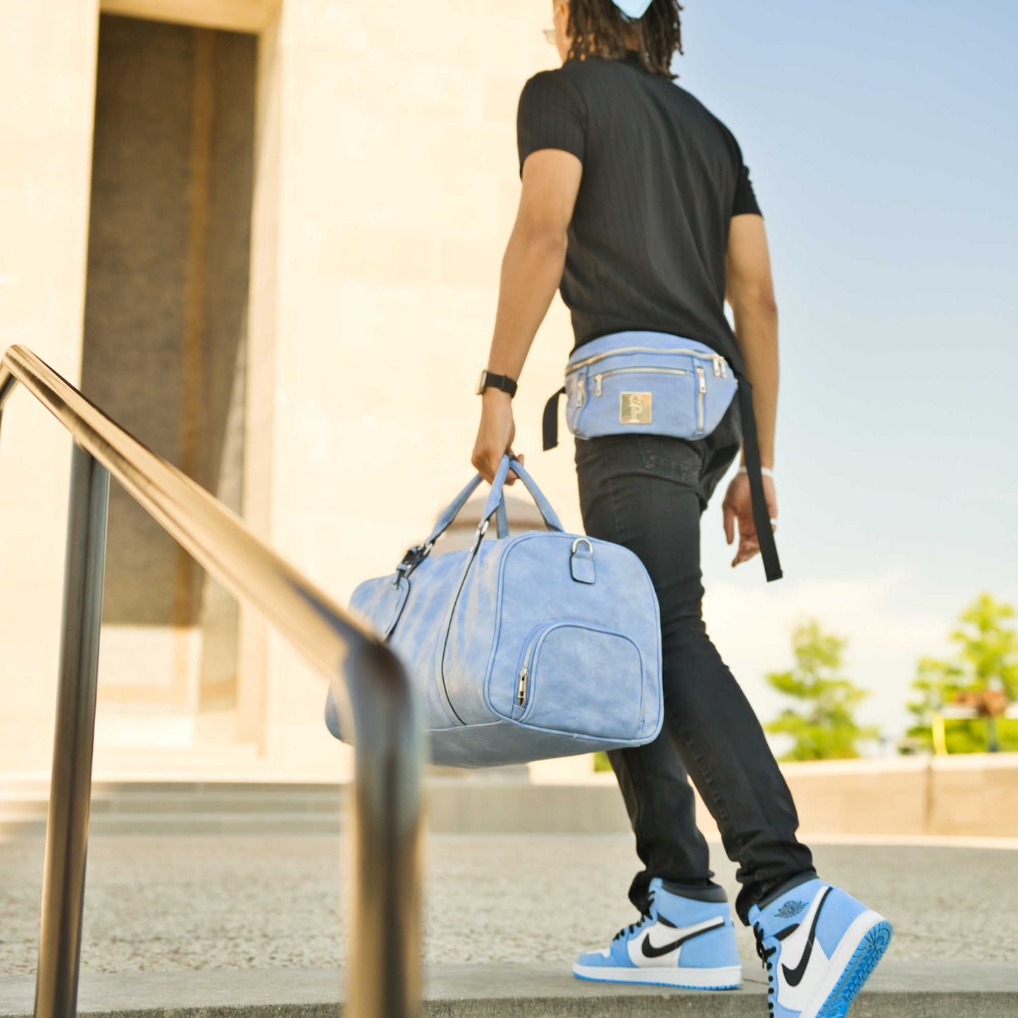 Baby Blue Leather Sling Bag