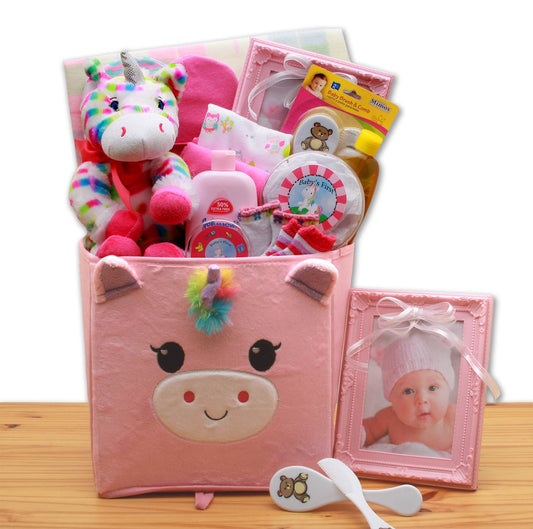 Dainty Tails New Baby Unicorn  Gift Basket-  baby girl gifts - new